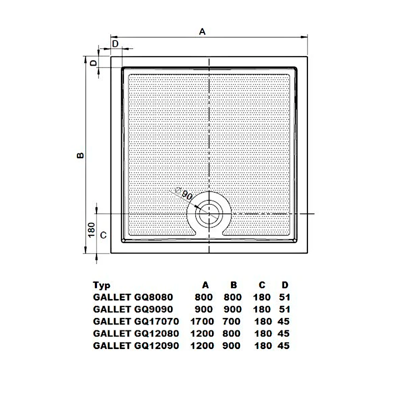 GALLET sprchová vanička z litého mramoru, obdélník 120x90cm GQ12090
