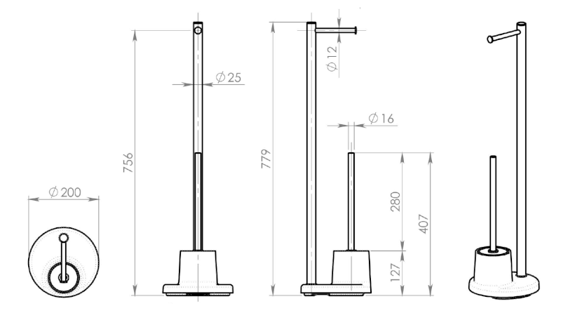 Stojan s držákem na toaletní papír a WC štětkou, bílá MM32