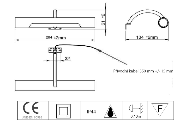ANDREA LED svítidlo, 5 W, 284x32x134 mm, IP44, chrom E26716CI