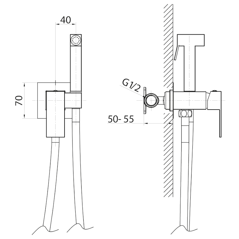 CUBEMIX podomítková bidetová baterie se Stop sprškou, hranatá, chrom CM040