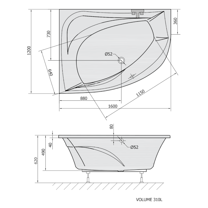 TANYA L asymetrická vana 160x120x49cm, bílá 65119