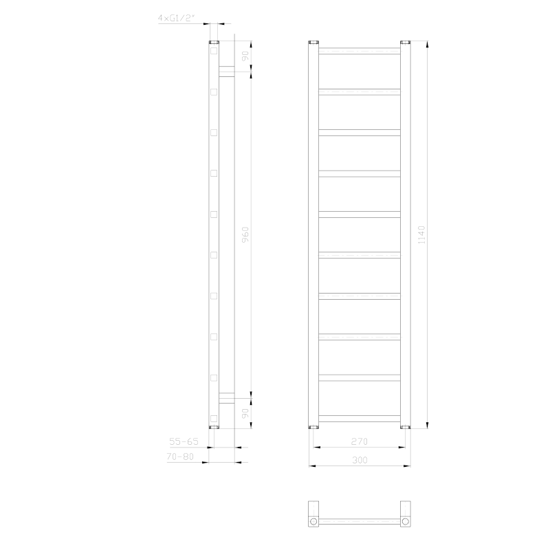 METRO LIGHT otopné těleso 300x1140 mm, bílá IR444T