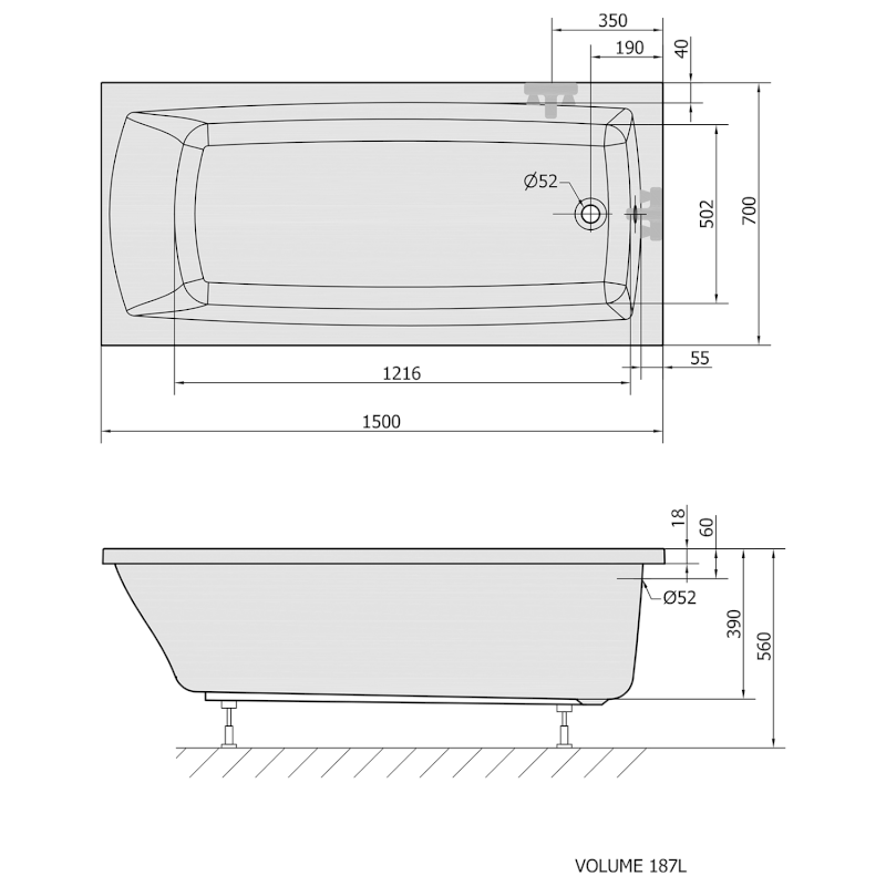 LILY SLIM obdélníková vana 150x70x39cm, bílá 72273S