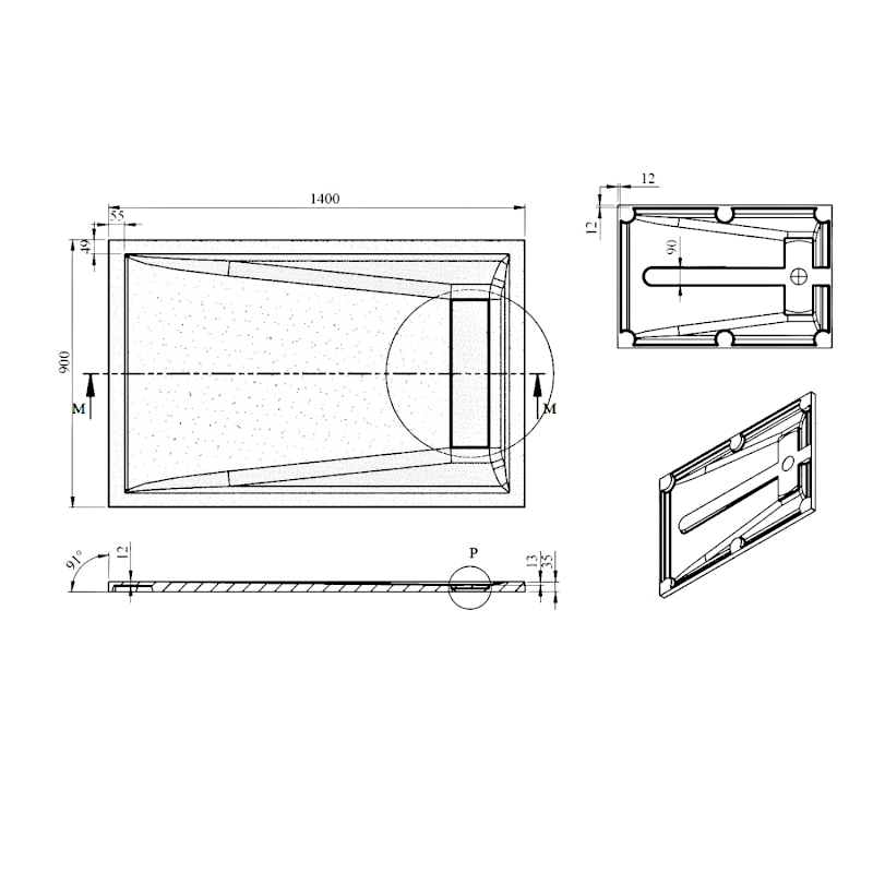 ELEA sprchová vanička litý mramor, 140x90cm, bílá PEL14090