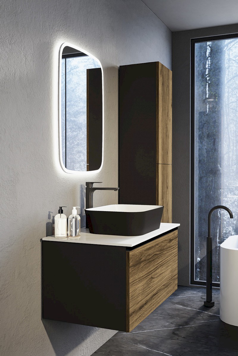 LOREA umyvadlová skříňka 80x44x51,2cm, 1x zásuvka, dub collingwood/černá mat LE080-1935