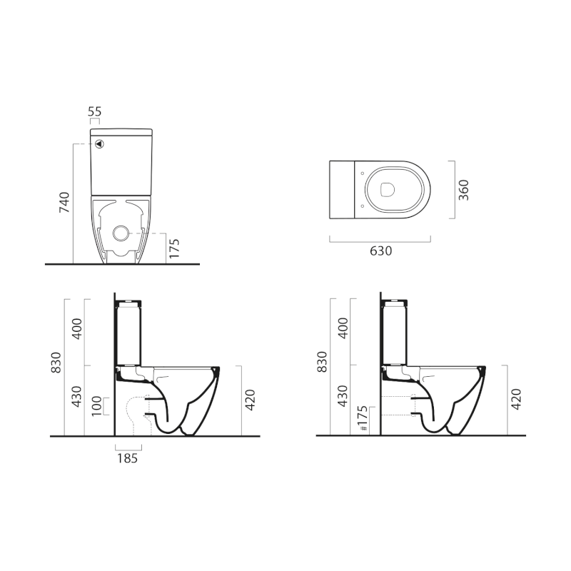 PURA WC mísa kombi spodní/zadní odpad, Swirlflush, 36x63cm, bílá ExtraGlaze 880611
