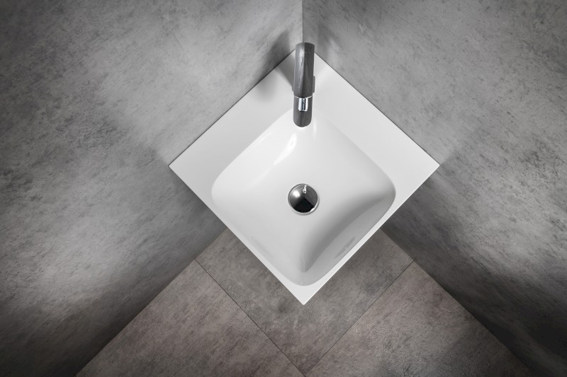 EMONA umyvadlo rohové, litý mramor, 40x40cm, bílá EN040R