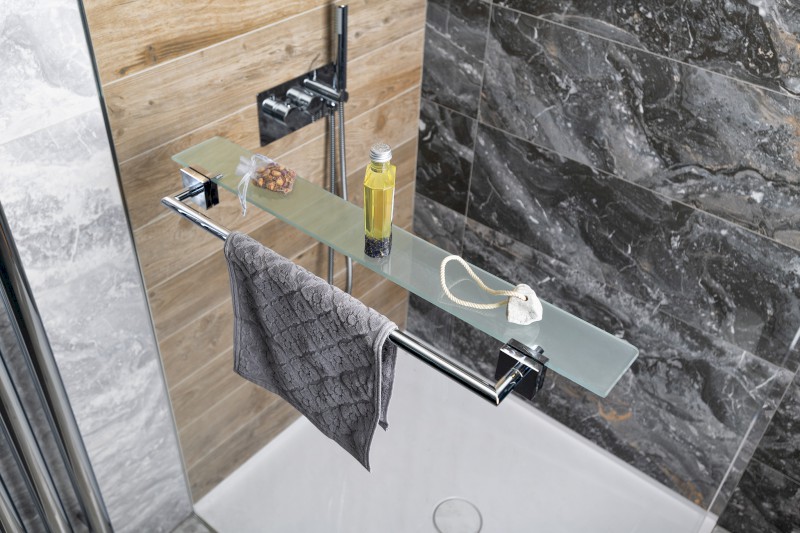 X-SQUARE police s držákem osušky na skleněnou zástěnu, chrom XQ458