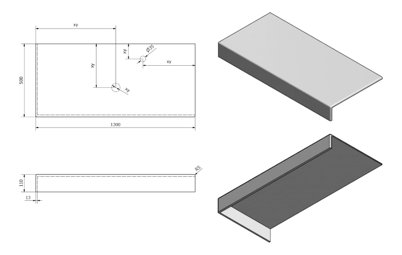 TAILOR rockstone deska 130x50 cm, provedení límce L TR130L