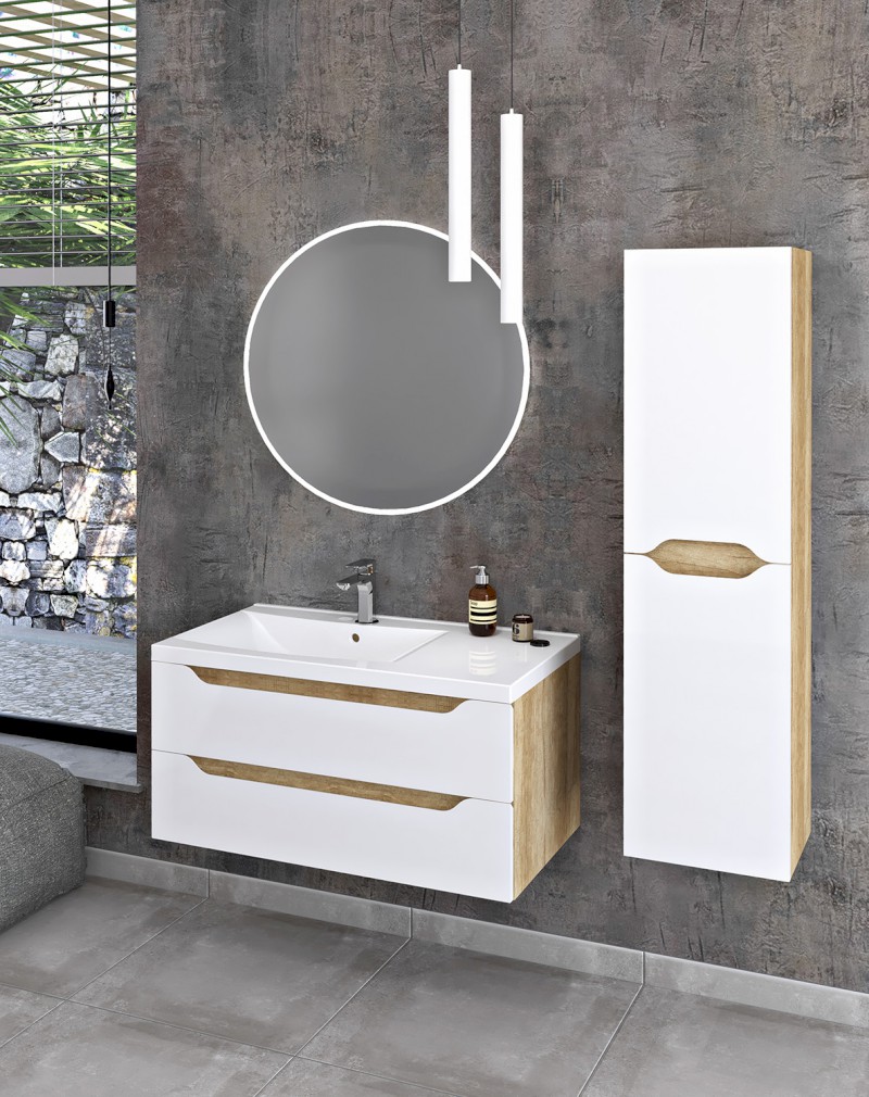 WAVE skříňka vysoká 35x140x30cm, levá/pravá, bílá/dub alabama WA245-3022