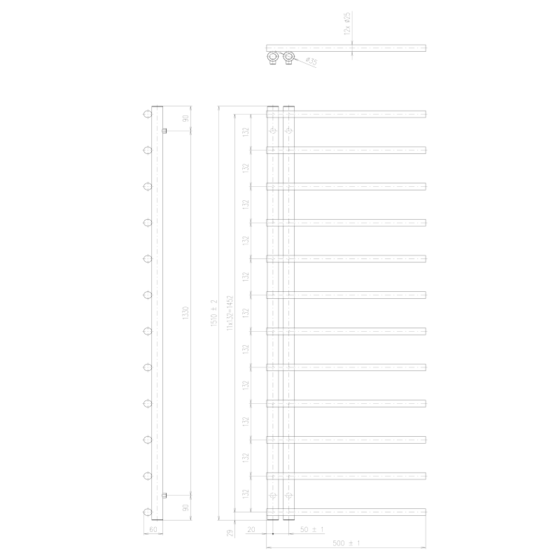 JUSTINA otopné těleso 500x1510 mm, černá mat IR151B