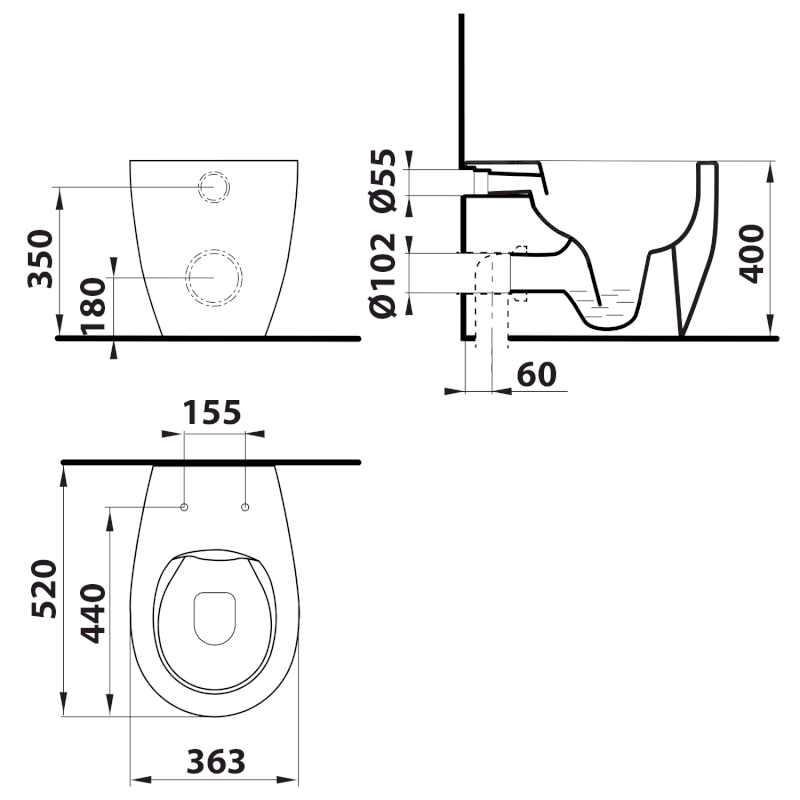 SENTIMENTI WC mísa stojící, Rimless, 36x52 cm, spodní/zadní odpad, bílá 10SM10004SV
