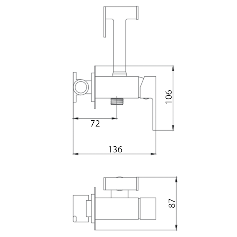 Podomítková bidetová baterie se Stop sprškou, hadice 1,2m, kulatá, chrom SK302