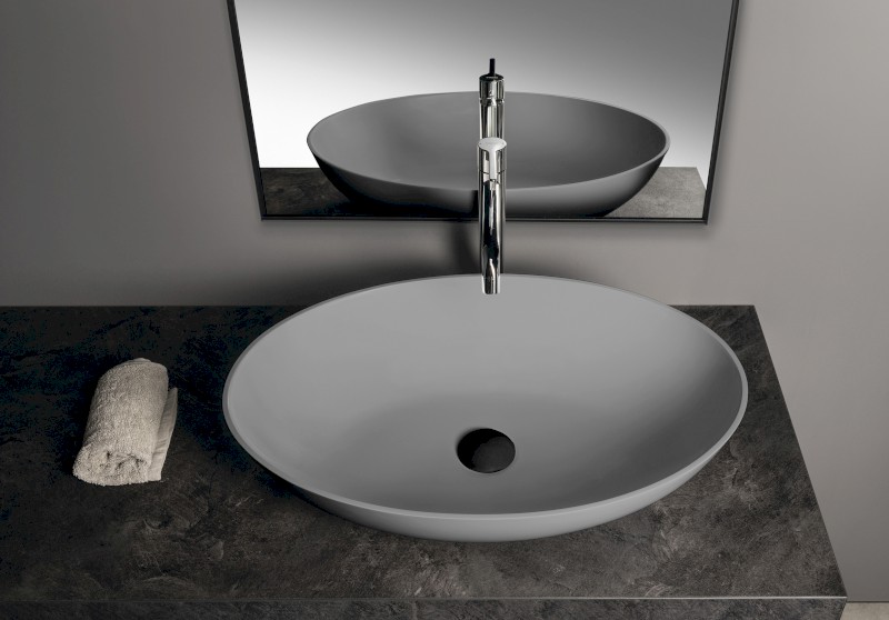 BANERA OVAL umyvadlo na desku, litý mramor, 60x40cm, šedá mat 14397.31
