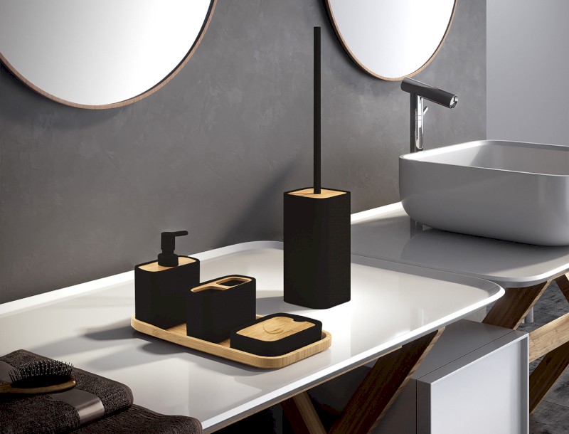 NINFEA mýdlenka na postavení, černá/bambus 131114