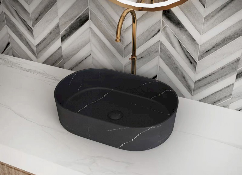 BLOK kamenné umyvadlo na desku, 55x37cm, matný černý Marquin 2401-51