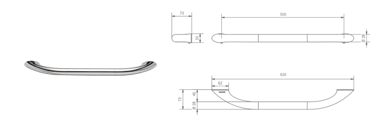 Pevnostní madlo, 550mm, bronz ML55