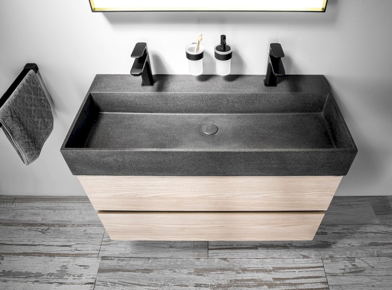 QUADRADO betonové dvojumyvadlo včetně výpusti, 96x44cm, černý granit AR473