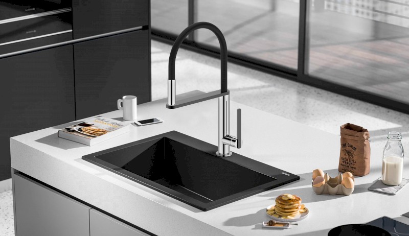 NIMOA stojánková dřezová baterie se sprškou, chrom/gun metal MA640GM