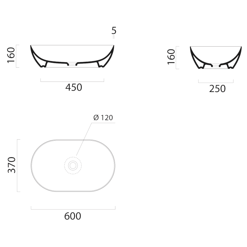 PURA keramické umyvadlo na desku 60x37cm, černá mat 883426