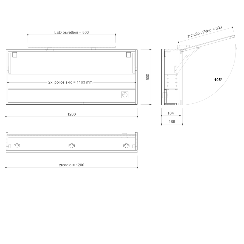 CLOE galerka s LED osvětlením 120x50x18cm, bílá CE120-0030