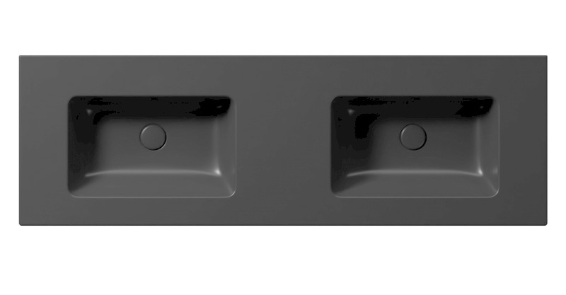 PURA keramické dvojumyvadlo Slim 142x46cm, bez otvoru, černá mat 8889026