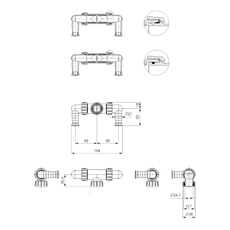 Dvojkolínko podomítkového sifonu, pro pračku, bílá 168.131.0
