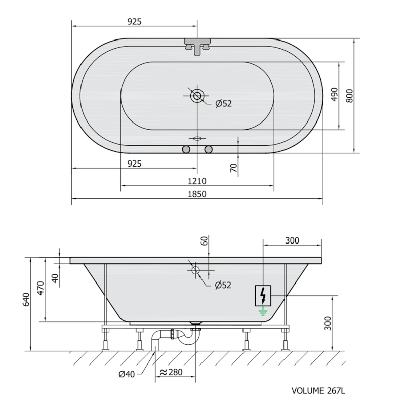 VIVA O hydromasážní vana, 185x80x47cm, Highline Hydro, chrom 72179.5010