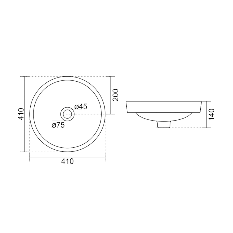 ROLA keramické umyvadlo zápustné, průměr 41cm, bílá NP545