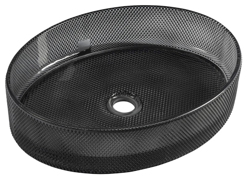 NOBAL skleněné gravírované umyvadlo na desku, 49x38 cm, černá TY326