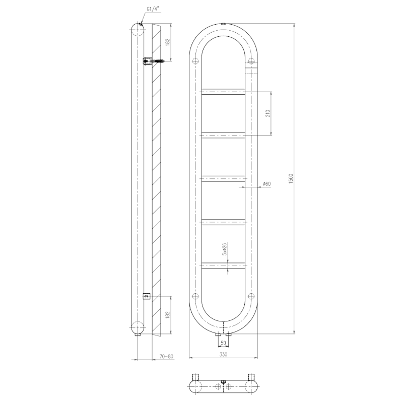HORIZON otopné těleso 330x1500 mm, černá mat IR195