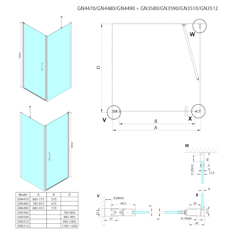 LORO boční stěna 1200mm, čiré sklo GN3512