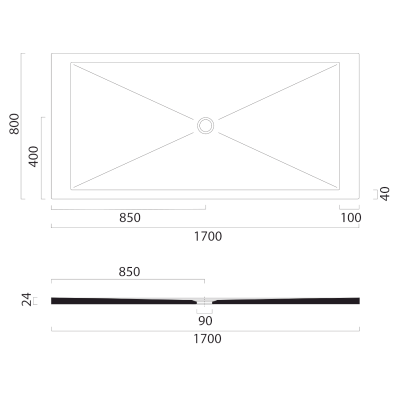 Keramická sprchová vanička, obdélník 170x80x2cm, agave mat 46170804