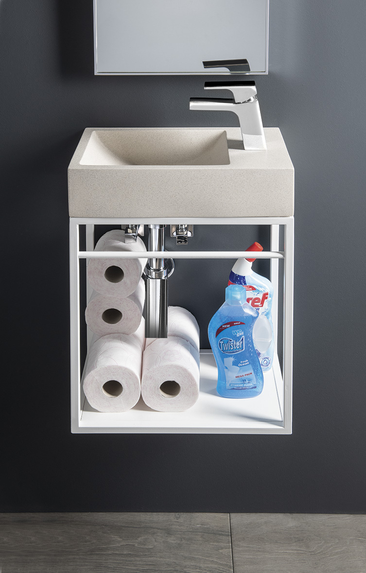 CREST R betonové umývátko, nástěnné, včetně výpusti, 40x22cm, bílý pískovec AR413