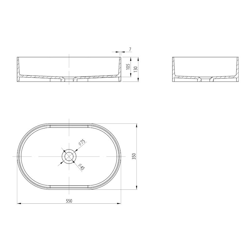 THIN umyvadlo na desku, Rockstone, 55x35cm, verde/bílá mat WN205-44