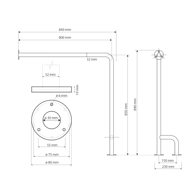 HANDICAP opěrné madlo LEVÉ 800x850mm, bílá XH526W