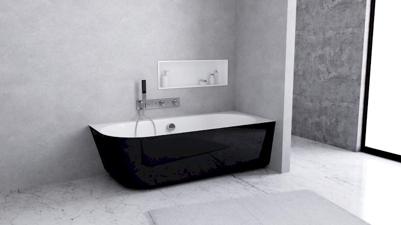 SUSSI R rohová stojící vana litý mramor 150x70x49,5cm, černá/bílá 93241R