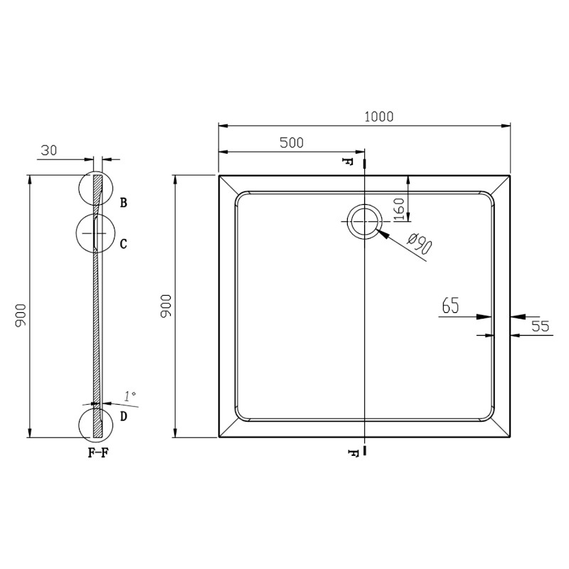 TECMI sprchová vanička z litého mramoru, obdélník 100x90cm, bílá PQ10090