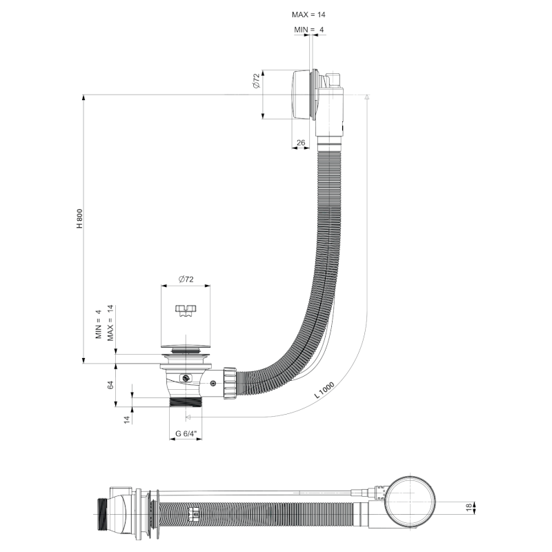 Vanová souprava, bovden, délka 1000mm, zátka 72mm, zlato 71854.90