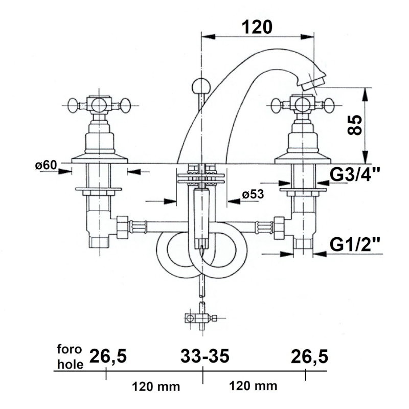 ANTEA tříprvková umyvadlová baterie s výpustí, chrom 3021