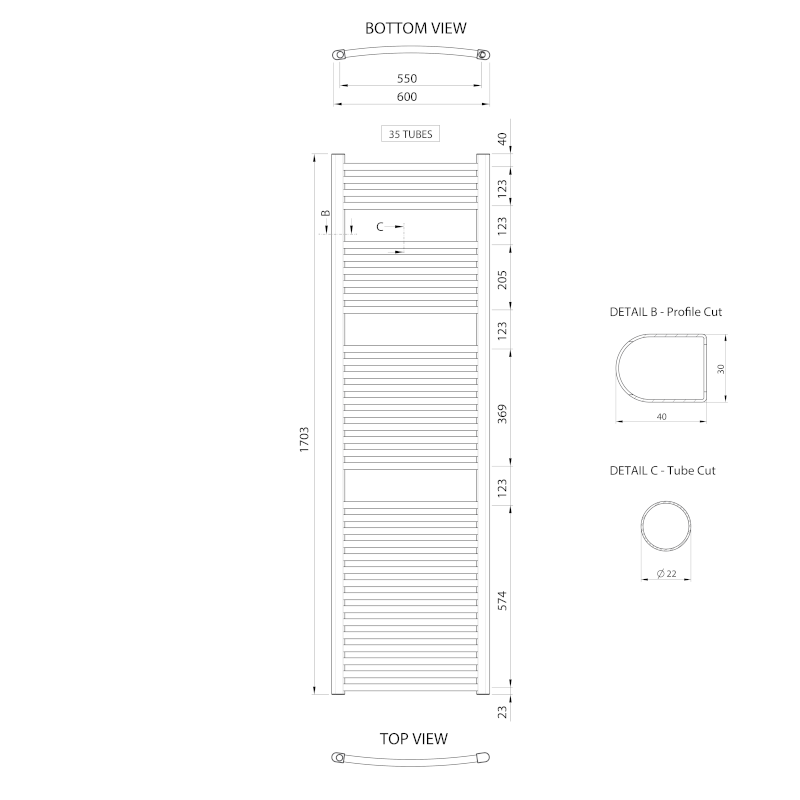 ALYA otopné těleso oblé 600x1703mm, chrom LLC205