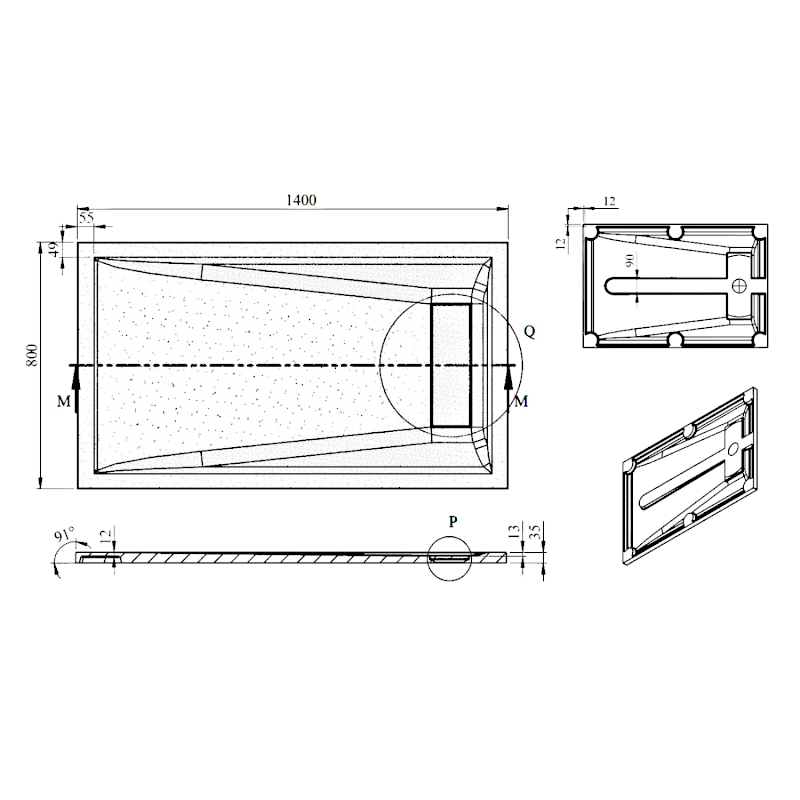 ELEA sprchová vanička litý mramor, 140x80cm, bílá PEL14080