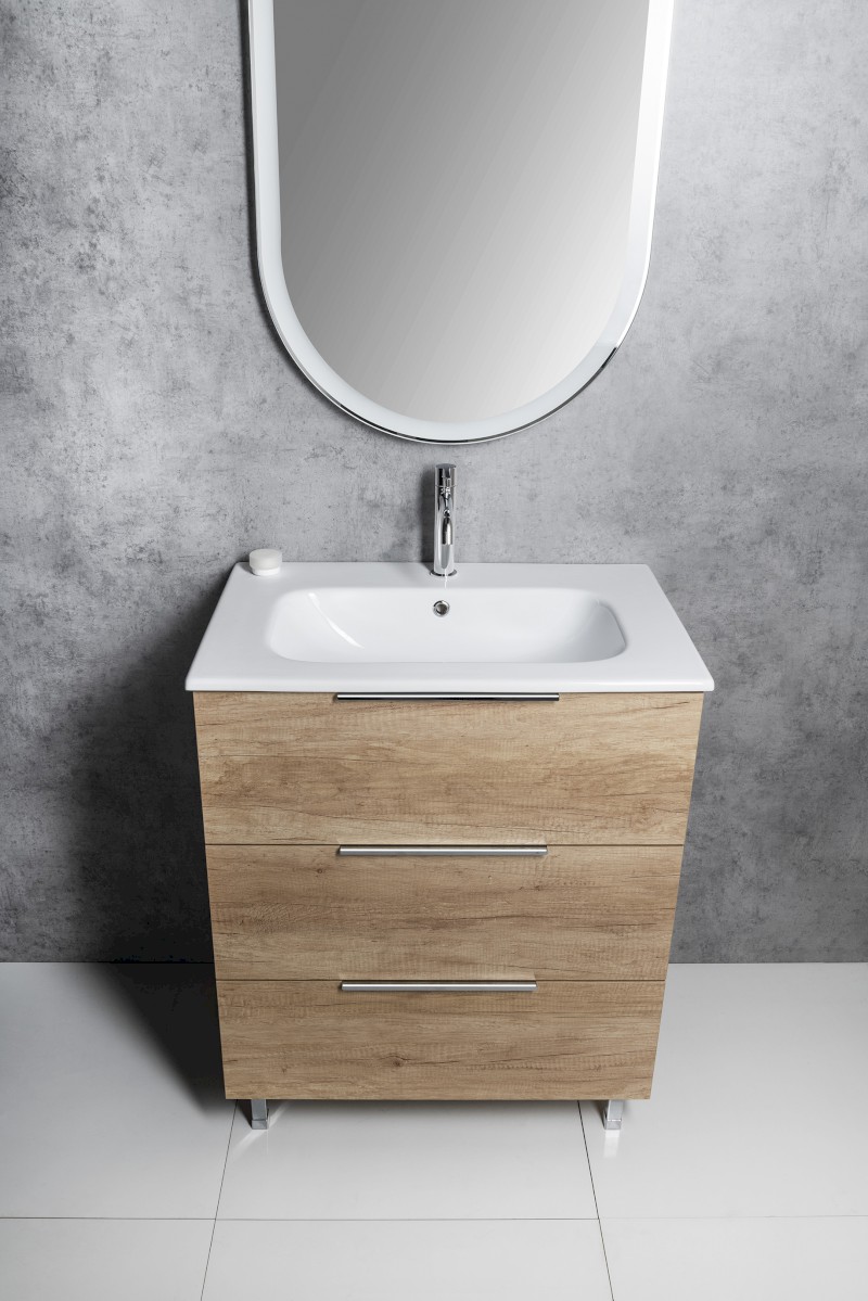 CIRASA umyvadlová skříňka 79,8x75x46cm, 3x zásuvka, dub stříbrný CR831-1111