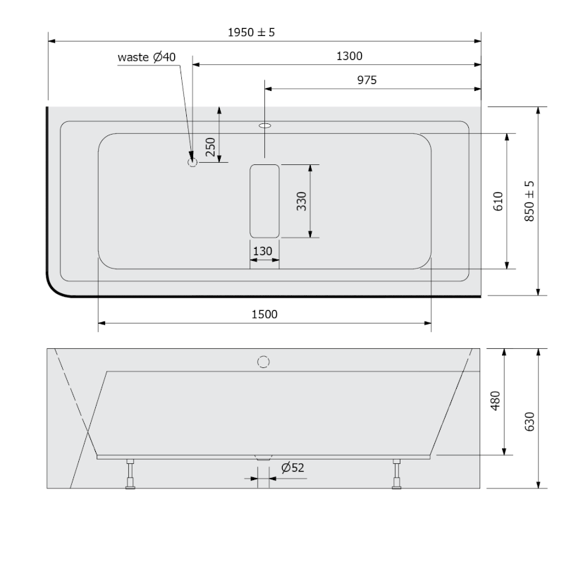 MARLENE CURVE R MONOLITH obdélníková vana 195x85x63cm, bílá 78731MCR