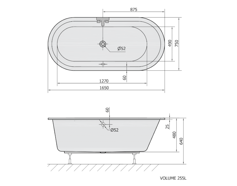ASTRA O oválná vana 165x75x48cm, bílá 35611