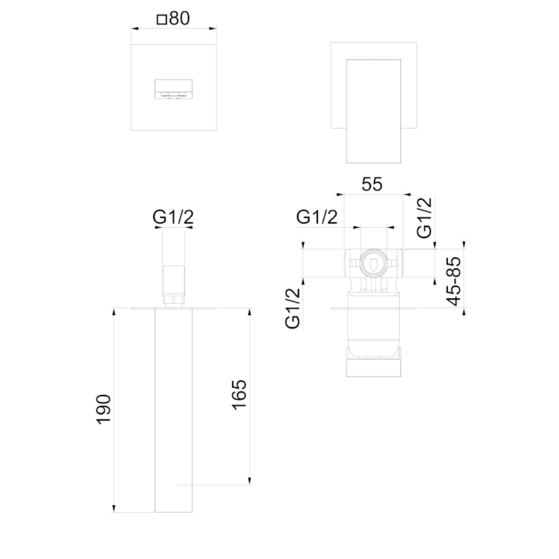 SPECTRE podomítková dvouprvková umyvadlová baterie, černá mat 1102-78B