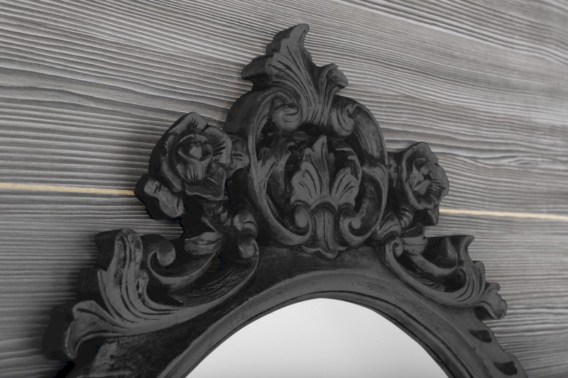 DESNA oválné zrcadlo ve vyřezávaném rámu, 80x100cm, černá IN357