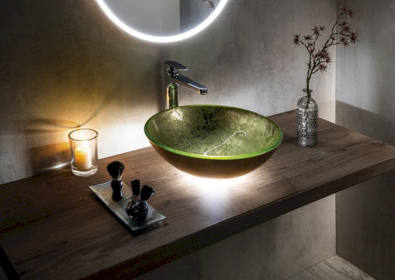 SHAY skleněné umyvadlo na desku Ø 42cm, zlatá 2501-22