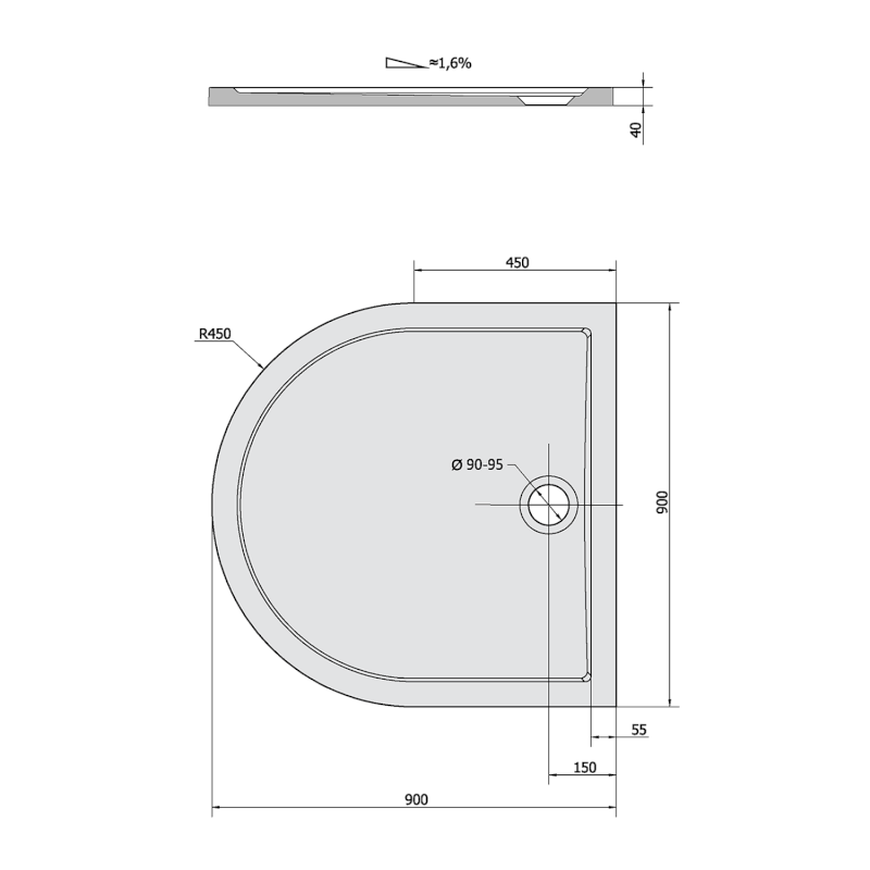 ISA 90 sprchová vanička z litého mramoru, půlkruh 90x90cm, bílá 50511
