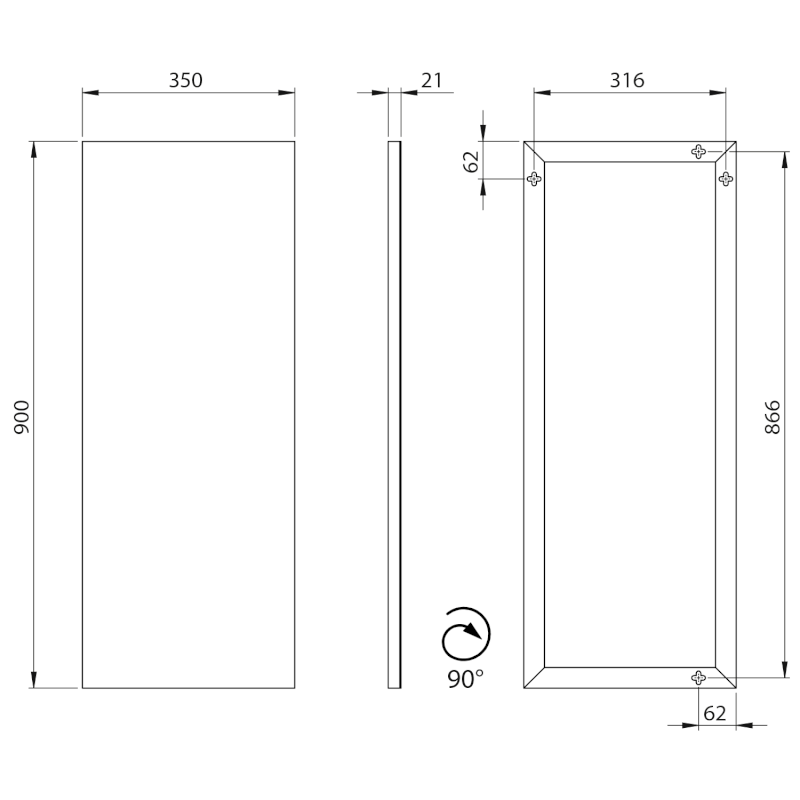 AROWANA zrcadlo v rámu 35x90cm, černá mat AWB3590